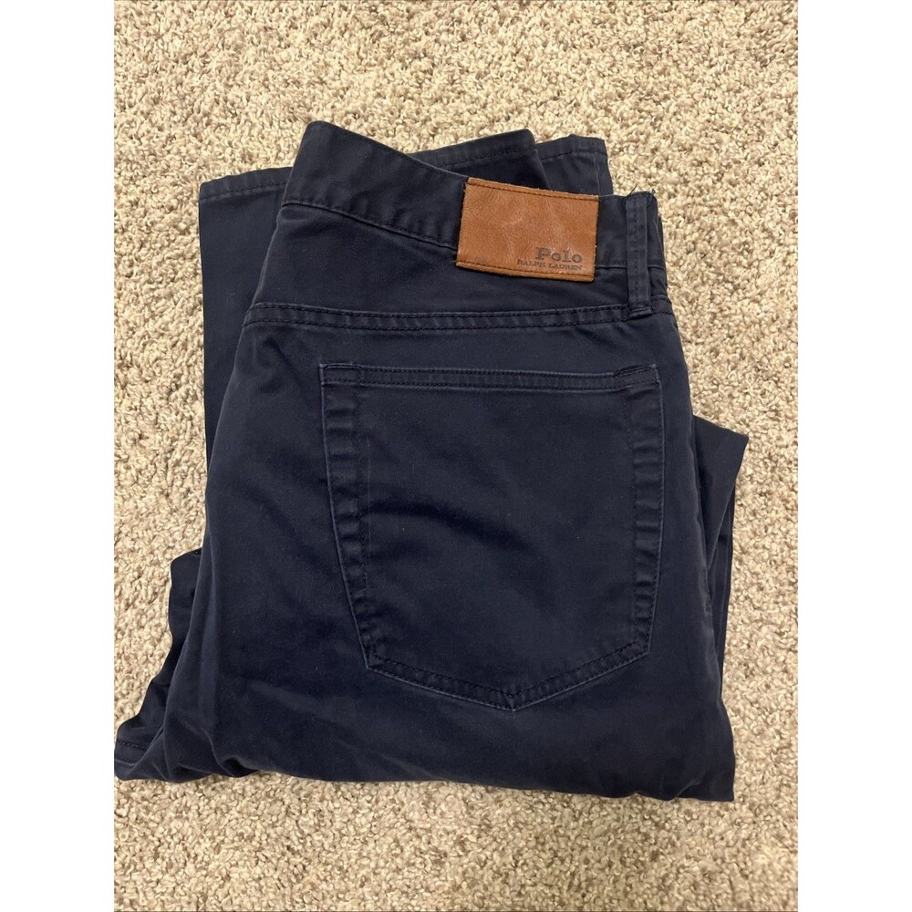 Polo by Ralph Lauren Navy Straight Jeans with Brown Leather Patch